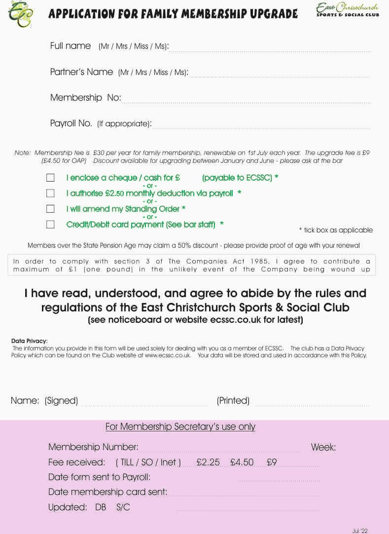 Membership Upgrade Form Membership Upgrade Form